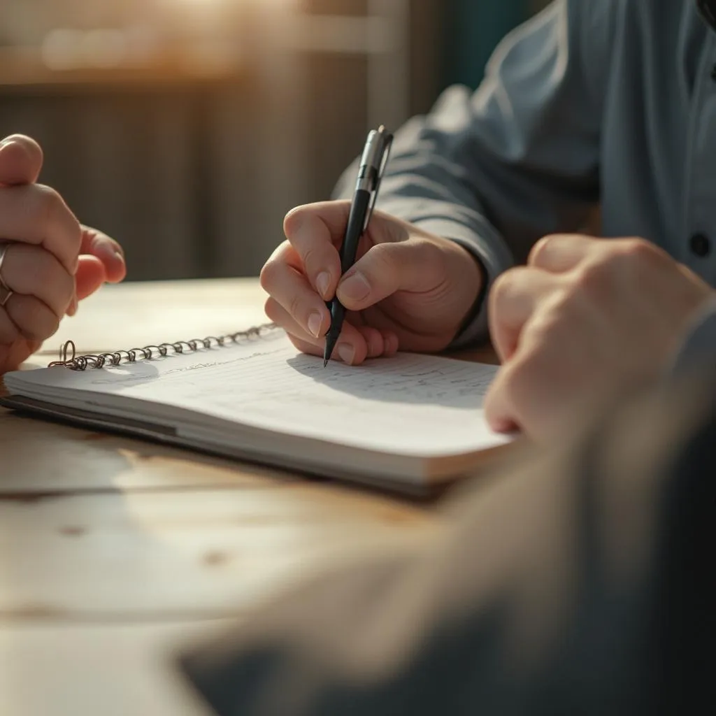 Persona tomando notas durante una consulta